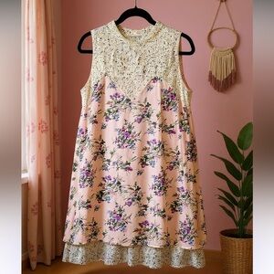 POL Cream and pink Floral Lace Tunic/Dress